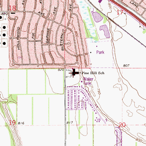 Topographic Map of Pine Hill Elementary School, MN