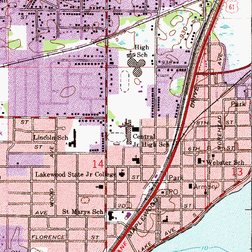 Topographic Map of Central Middle School, MN