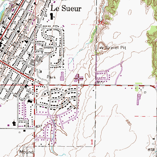 Topographic Map of Le Sueur - Henderson Middle School, MN