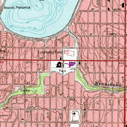 Topographic Map of Burroughs Community School, MN