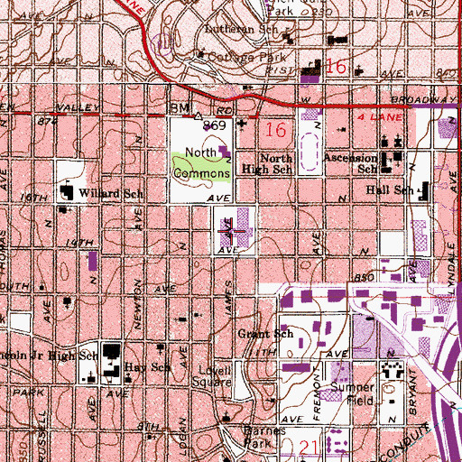 Topographic Map of North Community High School, MN