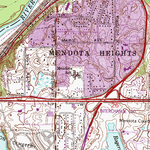 Topographic Map of Mendota Elementary School, MN