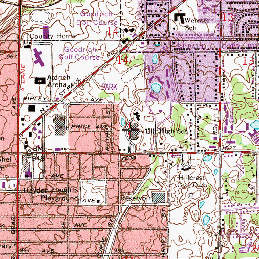 Topographic Map of Mounds Park Academy, MN