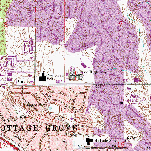 Topographic Map of Park High School, MN