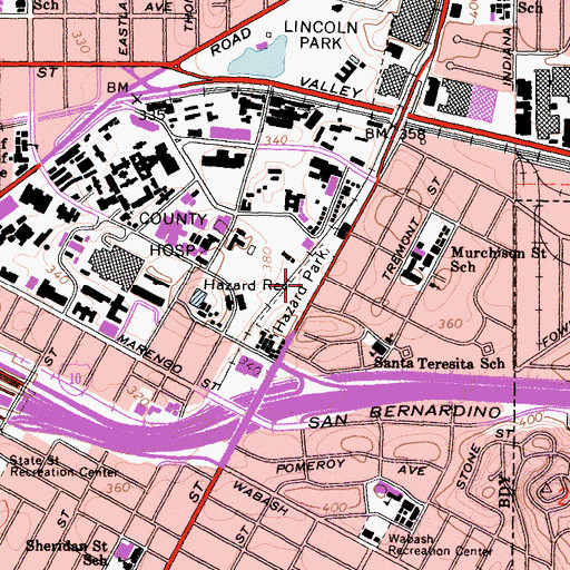 Topographic Map of Hazard Park, CA