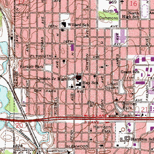 Topographic Map of Lincoln Elementary School, MN