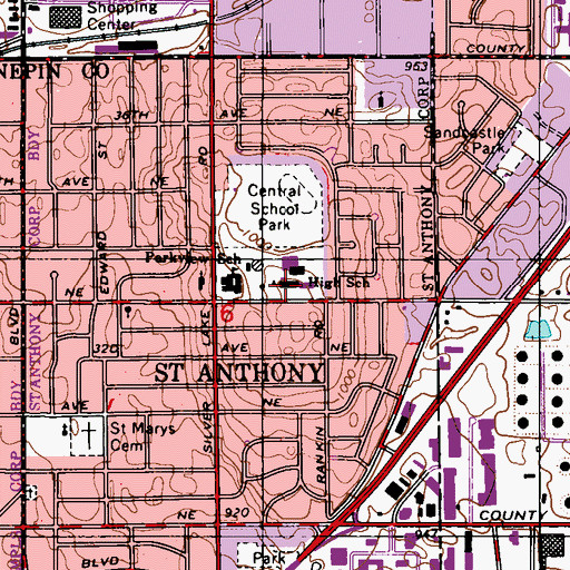 Topographic Map of Saint Anthony Village High School, MN