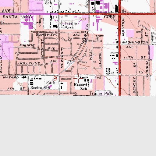 Topographic Map of Hazard Elementary School, CA