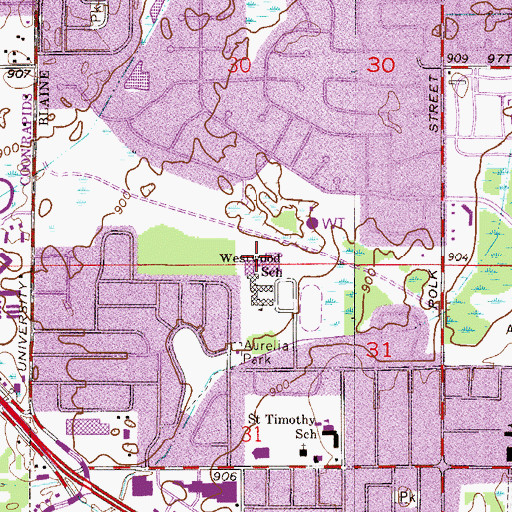 Topographic Map of Westwood Middle School, MN