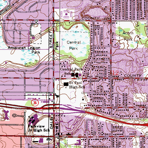 Topographic Map of Central Park Elementary School, MN