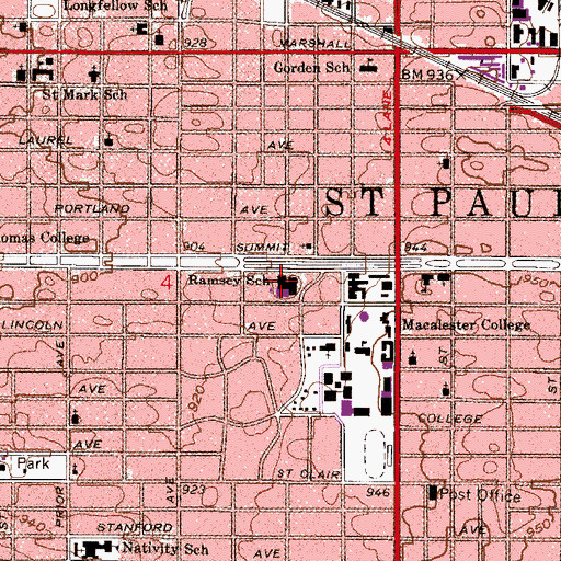 Topographic Map of Ramsey Middle School, MN