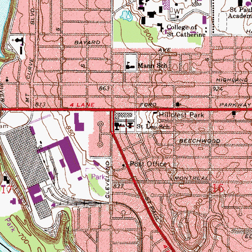 Topographic Map of Highland Catholic School, MN