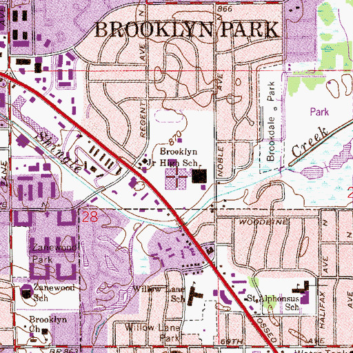 Topographic Map of Park Center Senior High School, MN