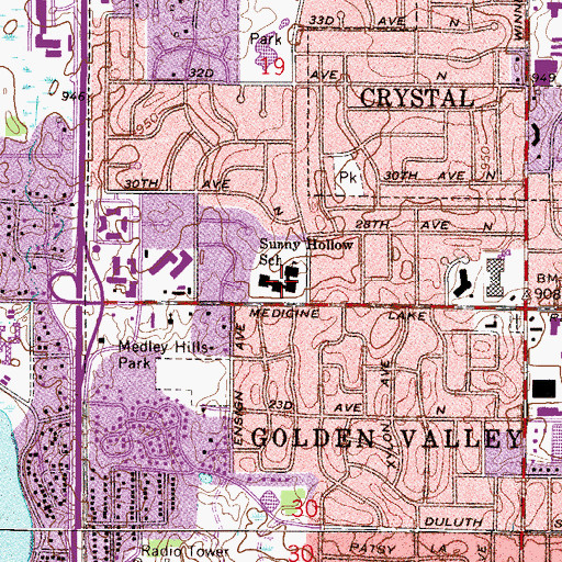Topographic Map of Robbinsdale Spanish Immersion Elementary School, MN