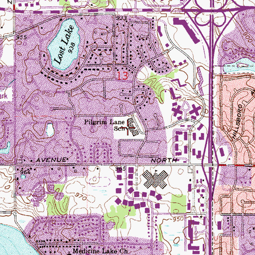 Topographic Map of Pilgrim Lane Elementary School, MN