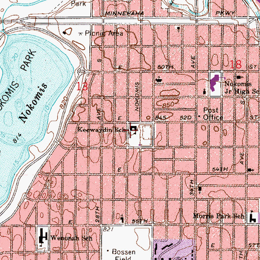 Topographic Map of Lake Nokomis Community Keewaydin Campus, MN