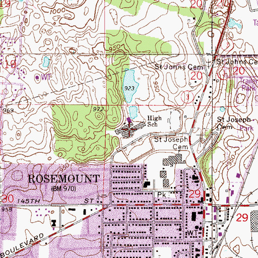 Topographic Map of Rosemount High School, MN