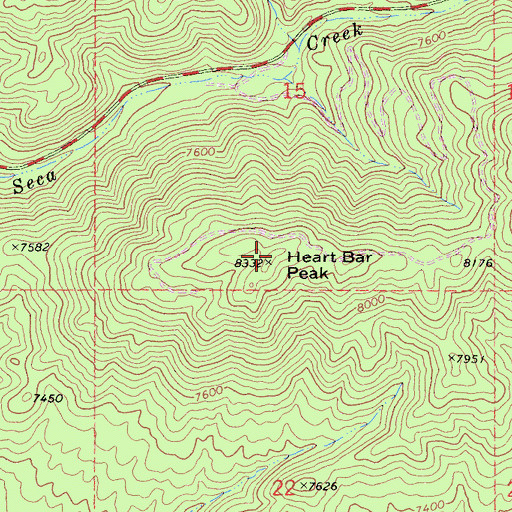 Topographic Map of Heart Bar Peak, CA