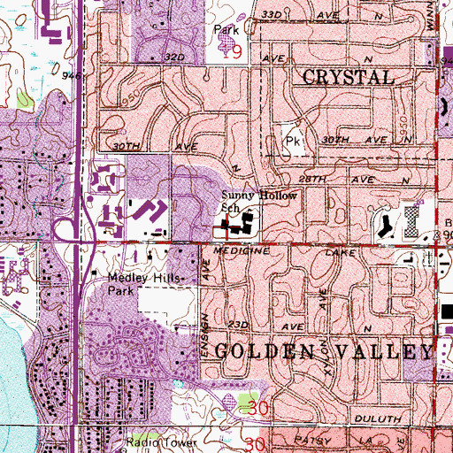 Topographic Map of Sunny Hollow Elementary School, MN