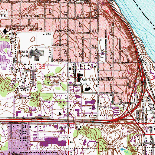 Topographic Map of Oak Park Elementary School, MN