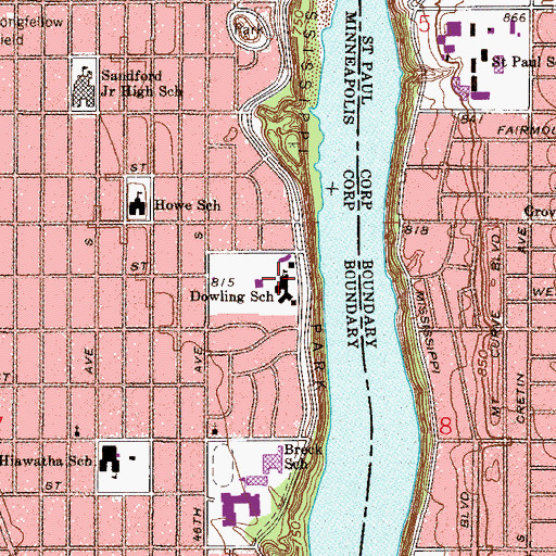 Topographic Map of Dowling Elementary School, MN