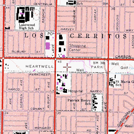 Topographic Map of Heartwell Park, CA