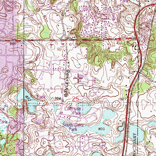 Topographic Map of Pinewood Community School, MN