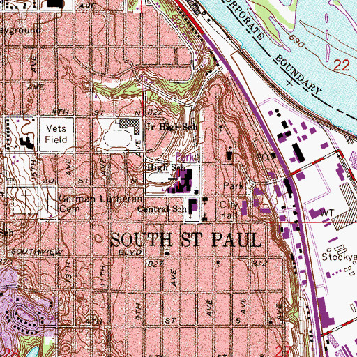 Topographic Map of South Saint Paul Secondary School, MN