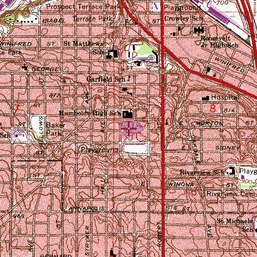 Topographic Map of Humboldt Secondary School, MN