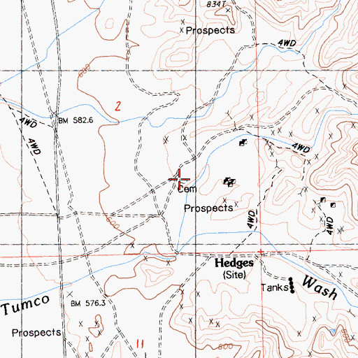 Topographic Map of Hedges Cemetery, CA
