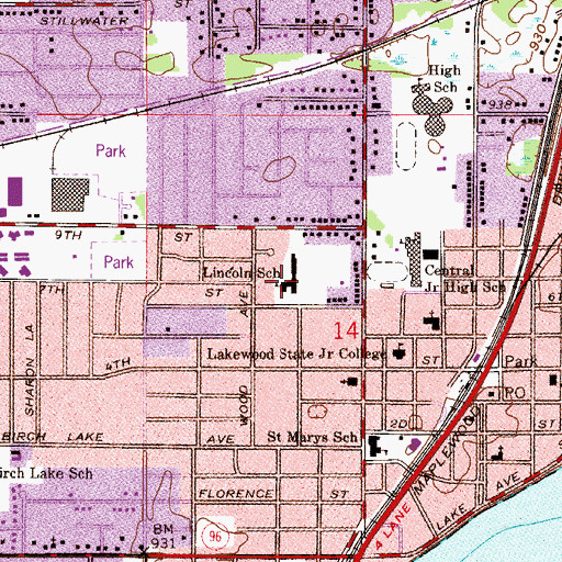Topographic Map of Lincoln Elementary School, MN