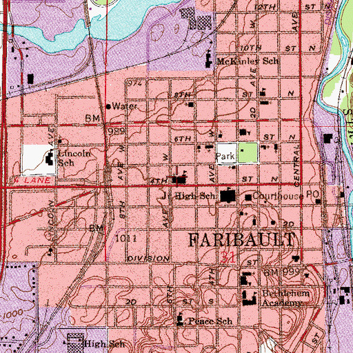 Topographic Map of Faribault Lutheran School - Trinity Campus, MN