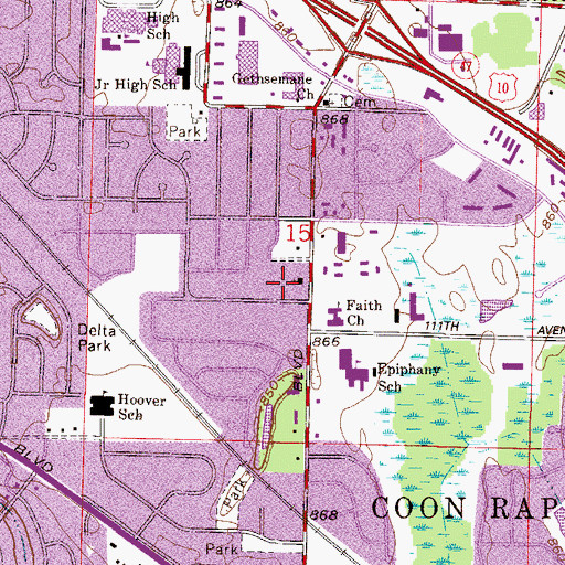 Topographic Map of Coons Rapids Christian School, MN