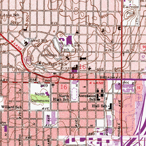 Topographic Map of Broadway High School, MN