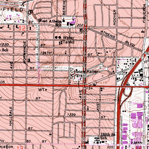 Topographic Map of Helen Keller Park, CA