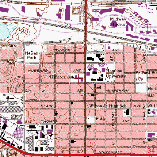 Topographic Map of Hamline Elementary School, MN