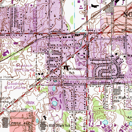 Topographic Map of Webster Elementary School, MN