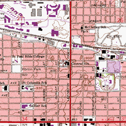 Topographic Map of Central Lutheran School, MN