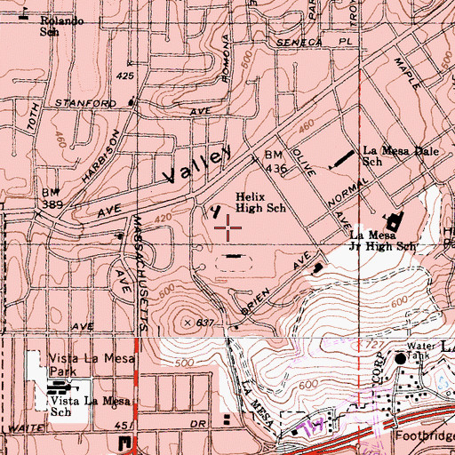 Topographic Map of Helix High School, CA
