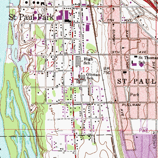 Topographic Map of Oltman Junior High School, MN