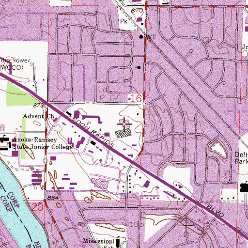 Topographic Map of Crossroads North Campus, MN