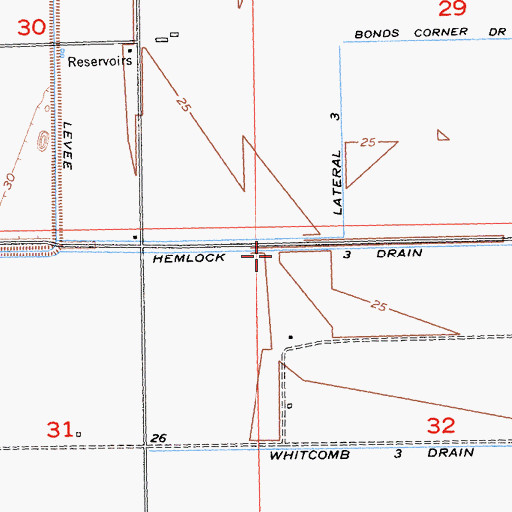 Topographic Map of Hemlock Three Drain, CA