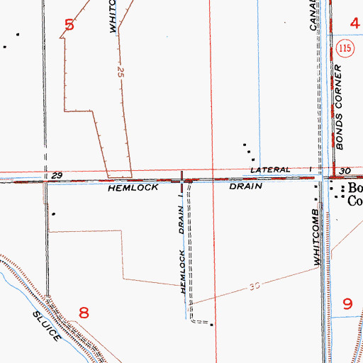 Topographic Map of Hemlock Drain, CA