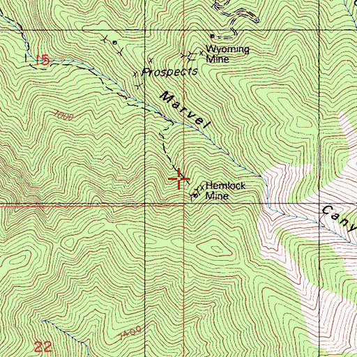 Topographic Map of Hemlock Mine, CA