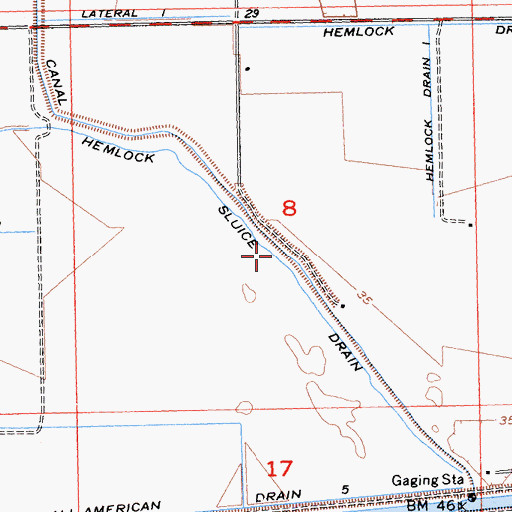 Topographic Map of Hemlock Sluice Drain, CA