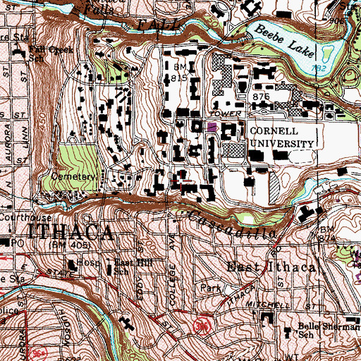 Topographic Map of Hollister Hall, NY