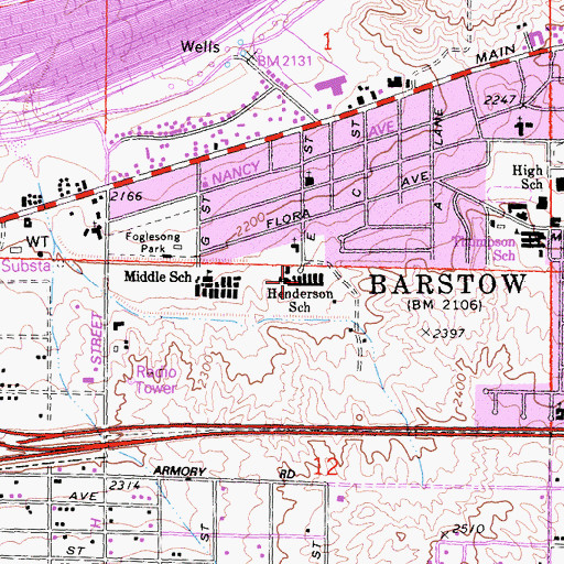 Topographic Map of Henderson Elementary School, CA