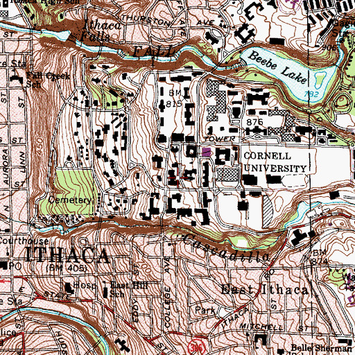 Topographic Map of Olin Hall, NY