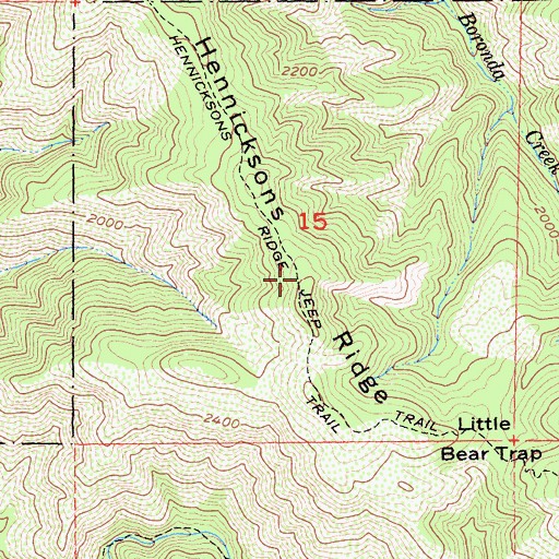Topographic Map of Hennicksons Ridge Trail, CA