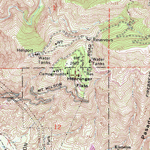 Topographic Map of Henninger Flats, CA